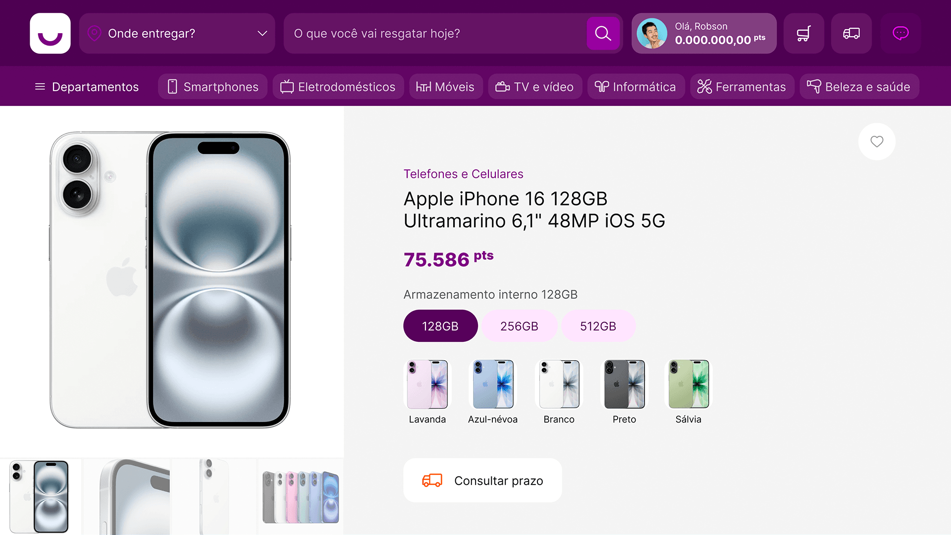 Plataforma Troca Pontos — página de produto com resgate por pontos