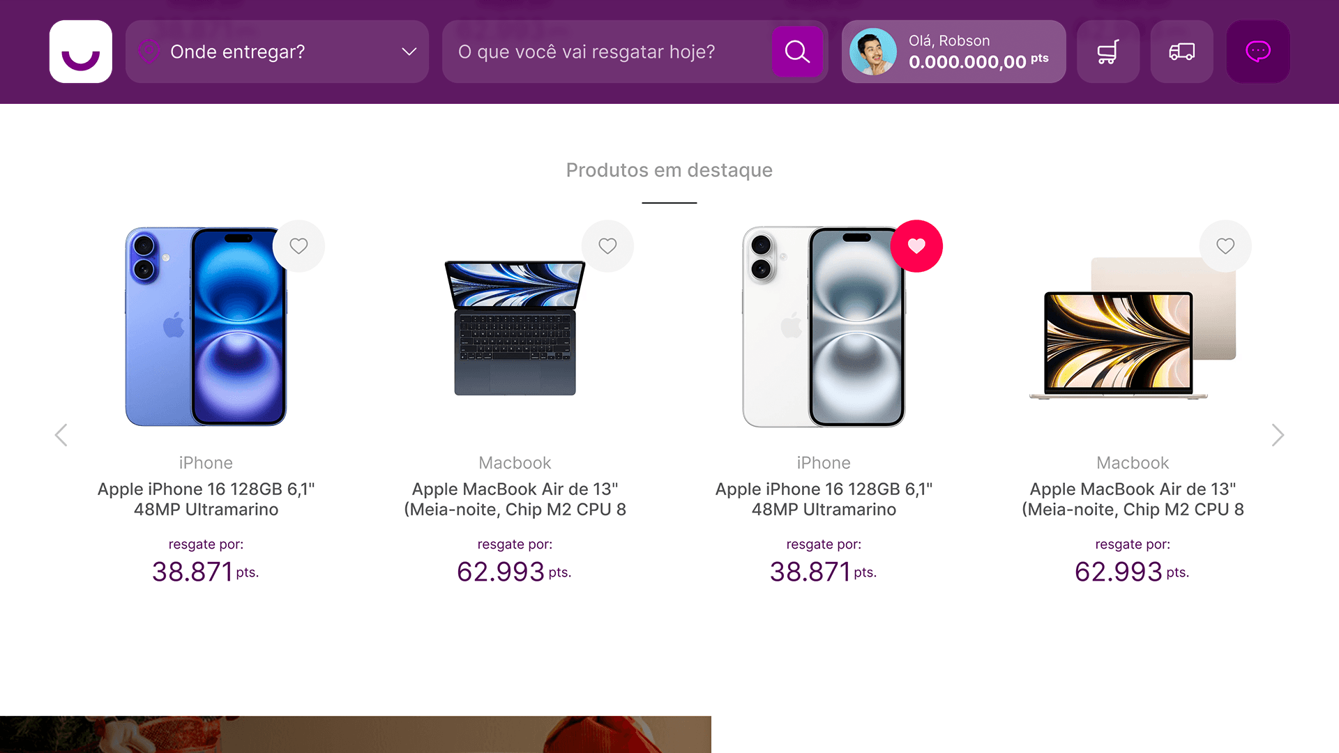 Plataforma Troca Pontos em uso